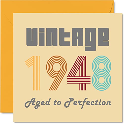 Kartki na 74. urodziny dla mężczyzn i kobiet - vintage 1948 Aged To Perfection - 74 kartki urodzinowe zabawne dla niej, 145 mm x 145 mm urodziny kartki z życzeniami dla mamy taty dziadka babci