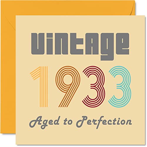 Kartki urodzinowe dla mężczyzn i kobiet - vintage 1933 Aged To Perfection - 89 kart urodzinowych zabawna dla niej, 145 mm x 145 mm kartki urodzinowe dla najlepszego przyjaciela dla dziadka babci