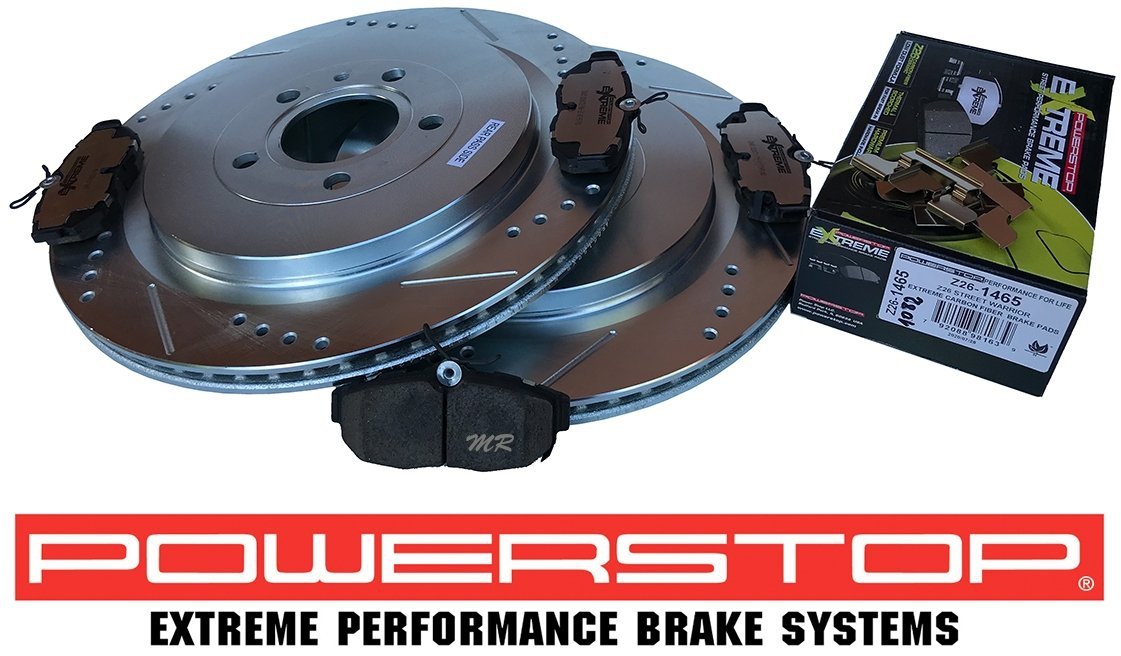 Tylne klocki Z26 + WIERCONE NACINANE tarcze hamulcowe 350mm POWERSTOP Ford Mustang Shelby GT500 5,8 V8