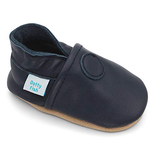 Dotty Fish Miękkie skórzane buty dziecięce, buty dla małych dzieci, antypoślizgowe zamszowe podeszwy, 0-6 miesięcy - 4-5 lat, Smart Navy, 6-12 Miesiące