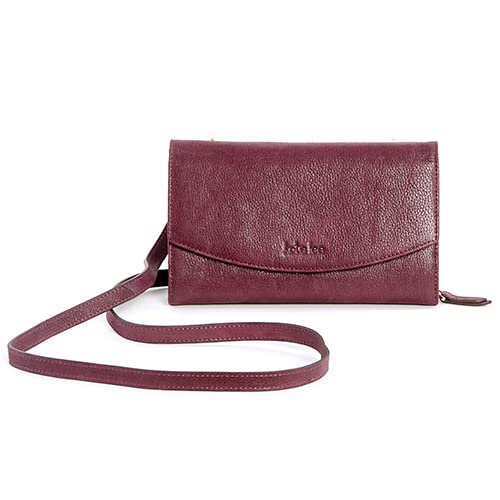 Kate Lee Damski bordeaux Portefeuille Sac à bandoulière en Cuir NPERRYNE portfel etui na karty torba dwie skórzane i łańcuszki paski na ramię