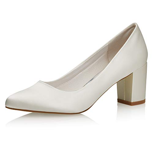 Rainbow Club Buty ślubne Debora - damskie, czółenka, satyna w kolorze kości słoniowej - rozmiar 39 (6 UK)