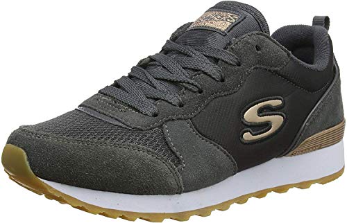 Skechers Damskie trampki retro og 85-złote Gurl, szary - Szary Charcoal Suede Nylon Mesh Rose Gold Trim Ccl - 37.5 EU