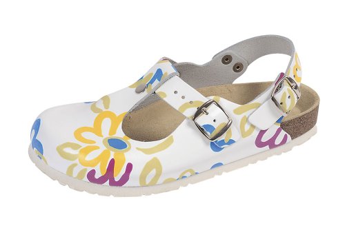 Wörishofer Damskie chodaki Clog M. Pasek na piętę Buty robocze, biały - kolorowy - 41 EU