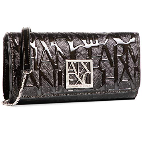 Armani Exchange Women's Chain, Embossed All Over Logo Bi-Fold Wallet, czarny, jeden rozmiar