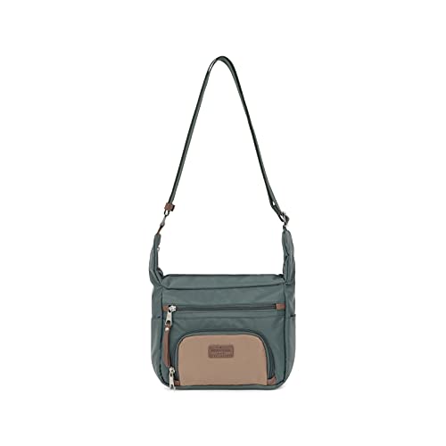 Hexagona Damska Garni Cuir de Vachette Paris kolekcja Matcha – zielony/piaskowy – z nylonu – Crossbody mała torba na ramię – torebka na ramię, wielokolorowa, dł. : 26 x wys.: 20 x P: 12 cm