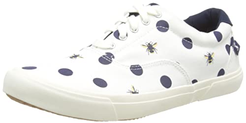 Joules Damskie trampki Brighton, białe granatowe kropki, 6 UK