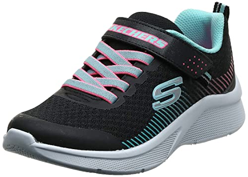 Skechers Trampki dziewczęce Microspec, Czarna czarna siatka Aqua Neon różowe wykończenie Bkaq - 30 EU