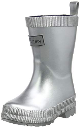 Hatley kalosze dziewczęce z nadrukiem Wellington Rain Boots, Srebrny Shimmer 020 szary, 21 EU