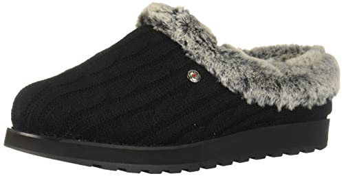 Skechers Pamiątki damskie - kapcie z motywem lodu anioła, Czarny przewód dzianina sweter ze sztucznego futra wykończenie, 38 EU