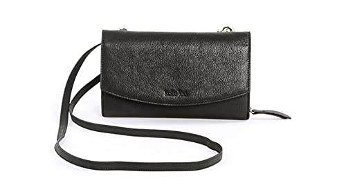 Kate Lee Damski Portefeuille Sac à bandoulière en Cuir NPERRYNE Noir portfel etui na karty torba dwa skórzane i łańcuszki paski na ramię, czarny