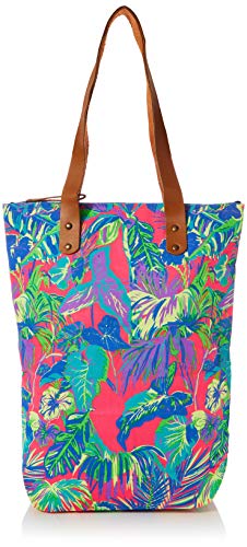 The Holiday Shop London Damska płócienna torba plażowa tropikalne płótno i plaża torba na ramię, Wielobarwny (różowy/zielony/niebieski),