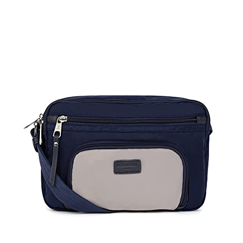 Hexagona Damska kolekcja Garni Cuir de Vachette Paris-Trotteur Matcha - Granatowa nylonowa torba na ramię mała torebka crossbody, morska/beżowa, L: 26 x wys.: 18 x P: 8 cm, Morski/beżowy