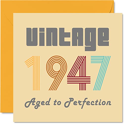 Kartki na 75. urodziny dla mężczyzn i kobiet - vintage 1947 Aged To Perfection - 75 kart urodzinowych zabawna dla niej, 145 mm x 145 mm urodziny kartki z życzeniami dla dziadka babci mamy taty