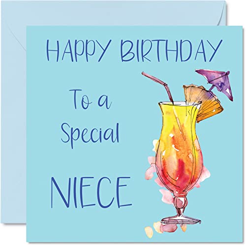 Karty urodzinowe koktajlowe dla kobiet - specjalna siostrzenica - kartka urodzinowa od cioci wujka 145 mm x 145 mm kartki okolicznościowe, do picia 18. 21. 30. 40. 50. urodziny