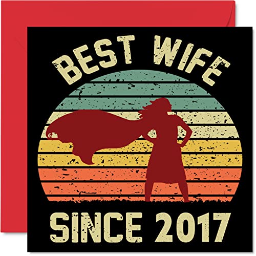 Drewniana kartka rocznicowa dla żony od męża - Best Wife Since 2017 - I Love You Gifts, kartki z okazji 5. rocznicy ślubu dla partnera, 145 mm x 145 mm kartki okolicznościowe na piąte rocznice
