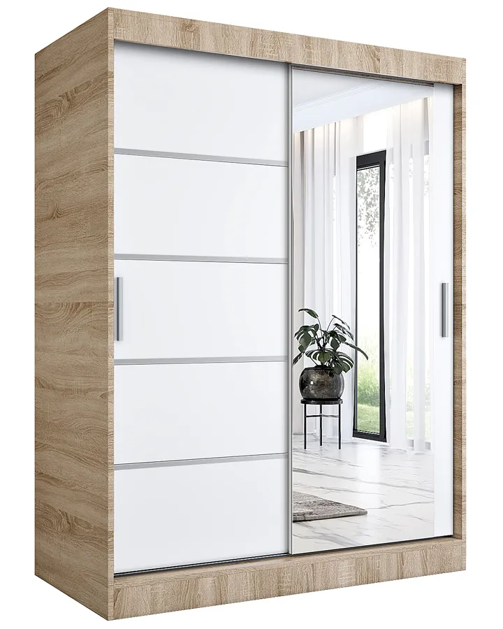 Szafa przesuwna 150 cm dąb sonoma + biały L6-F94