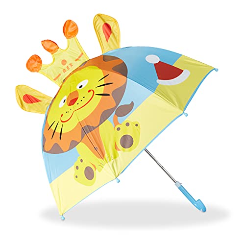 Relaxdays Parasol dziecięcy z lwami 3D, parasol dla dziewczynek i chłopców, mały parasol od 3 lat