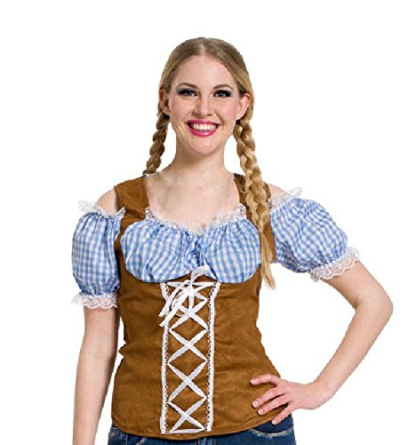 Oktoberfest niebieski top S M, niebieski top w kratkę do noszenia pod spodami skórzanymi lub sukienką barmaid rozmiar 8-10