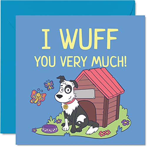 Kartki na Dzień Ojca od psa - I Wuff You Very Much - Kartka urodzinowa od psa dla mamy lub taty, śmieszne prezenty z psem dla mamy, 145 mm x 145 mm żart Dzień Matki Kartki z życzeniami dla taty mamy