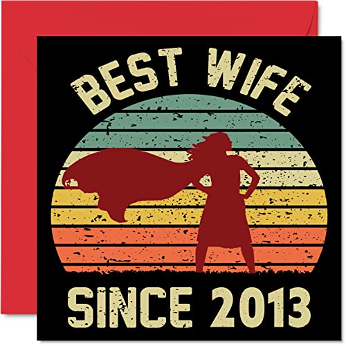 Kartka rocznicowa z ceramiki dla żony od męża – 'Best Wife Since 2013' – 'I Love You', kartki z życzeniami na 9. rocznicę ślubu dla partnera, 145 mm x 145 mm kartki z życzeniami na dziewiąte rocznice