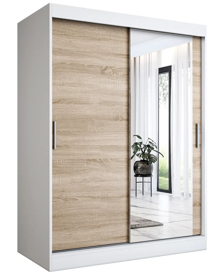 Szafa przesuwna biel + dąb sonoma 150 cm W2-L61