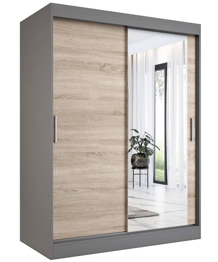 Szafa przesuwna antracyt + dąb sonoma 150 cm P7-S49