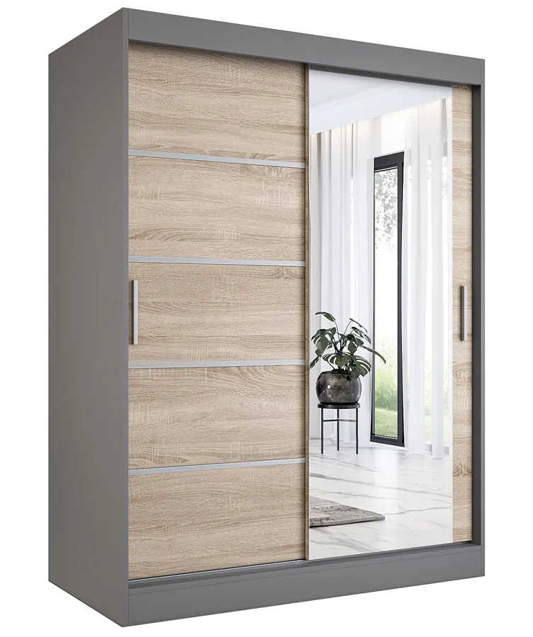 Szafa przesuwna 150 cm antracyt + dąb sonoma F1-B21