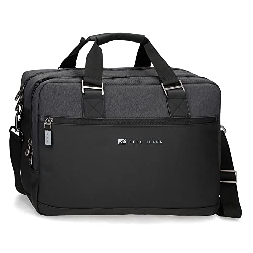 Pepe Jeans Jarvis portfel na laptop, podwójny, regulowany, czarny, 40 x 30 x 11 cm, poliester, z detalami ze sztucznej skóry
