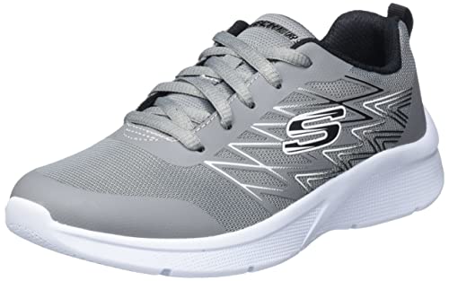 Skechers Trampki chłopięce Microspec Quick Sprint, Szare tekstylne czarne wykończenie tekstylne, 34 EU