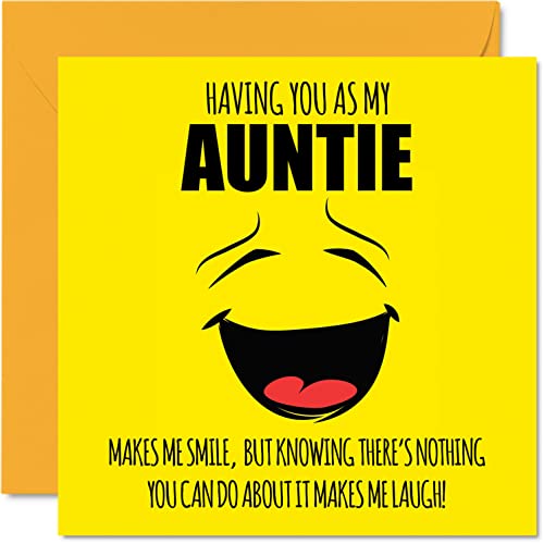 Śmieszne kartki urodzinowe dla cioci - Make Me Smile - żart kartka urodzinowa dla cioci od siostrzeńca, cioci banter prezenty urodzinowe, 145 mm x 145 mm kartki okolicznościowe prezent dla cioci cioci