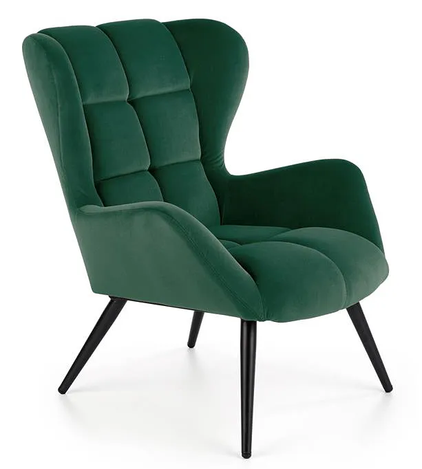Zielony welurowy fotel uszak D6-F50