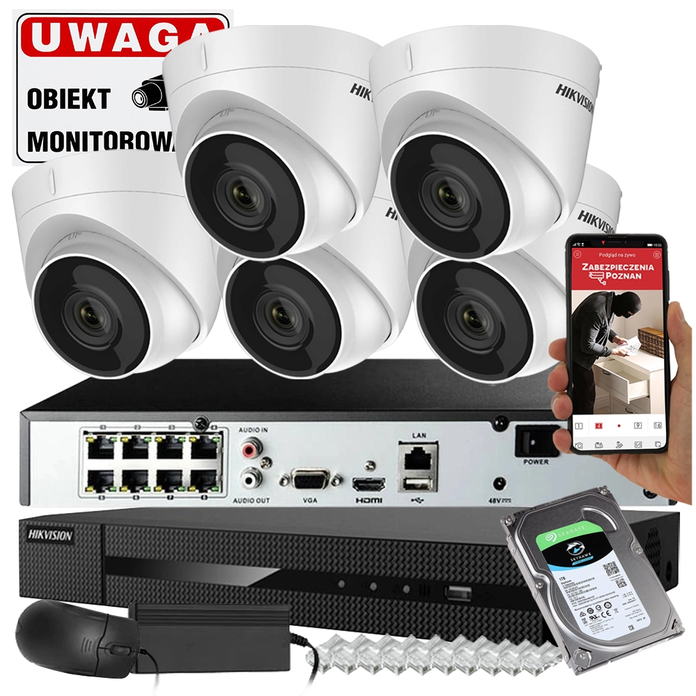 Фото - Комплект відеоспостереження Hikvision Monitoring zewnętrzny zestaw 5 kamer IP  IPCAM-T4 4MPx POE 