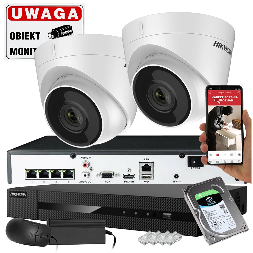 Фото - Комплект відеоспостереження Hikvision Zestaw monitoringu domu 2 kamery IP  IPCAM-T4 4Mpx PoE 