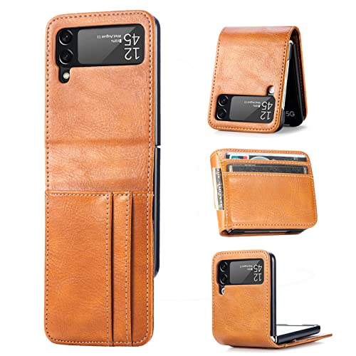 betterfon Etui do Samsung Galaxy Z Flip 3 5G - etui na telefon komórkowy Galaxy Z Flip3 5G, Flip Case etui z klapką etui ochronne z przegródkami na karty do Samsung Z Flip 3 5G, brązowe