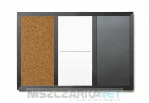 Tablica 3w1 kredowo-magnetyczna, suchościeralno-magnetyczna i korkowa w ramie 60x40cm