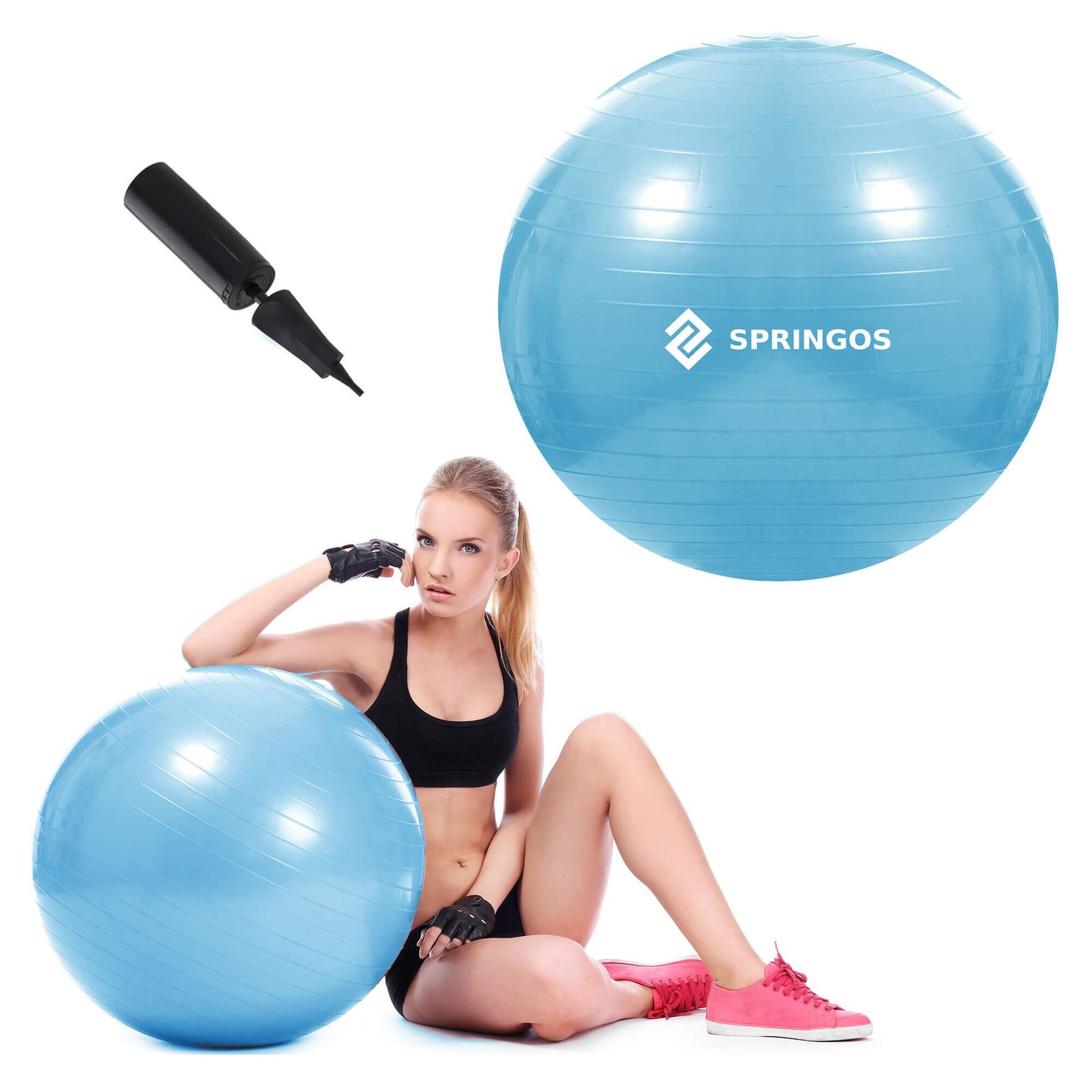 Piłka rehabilitacyjna do ćwiczeń 55cm gimnastyczna z pompką fitness błękitna FB0006