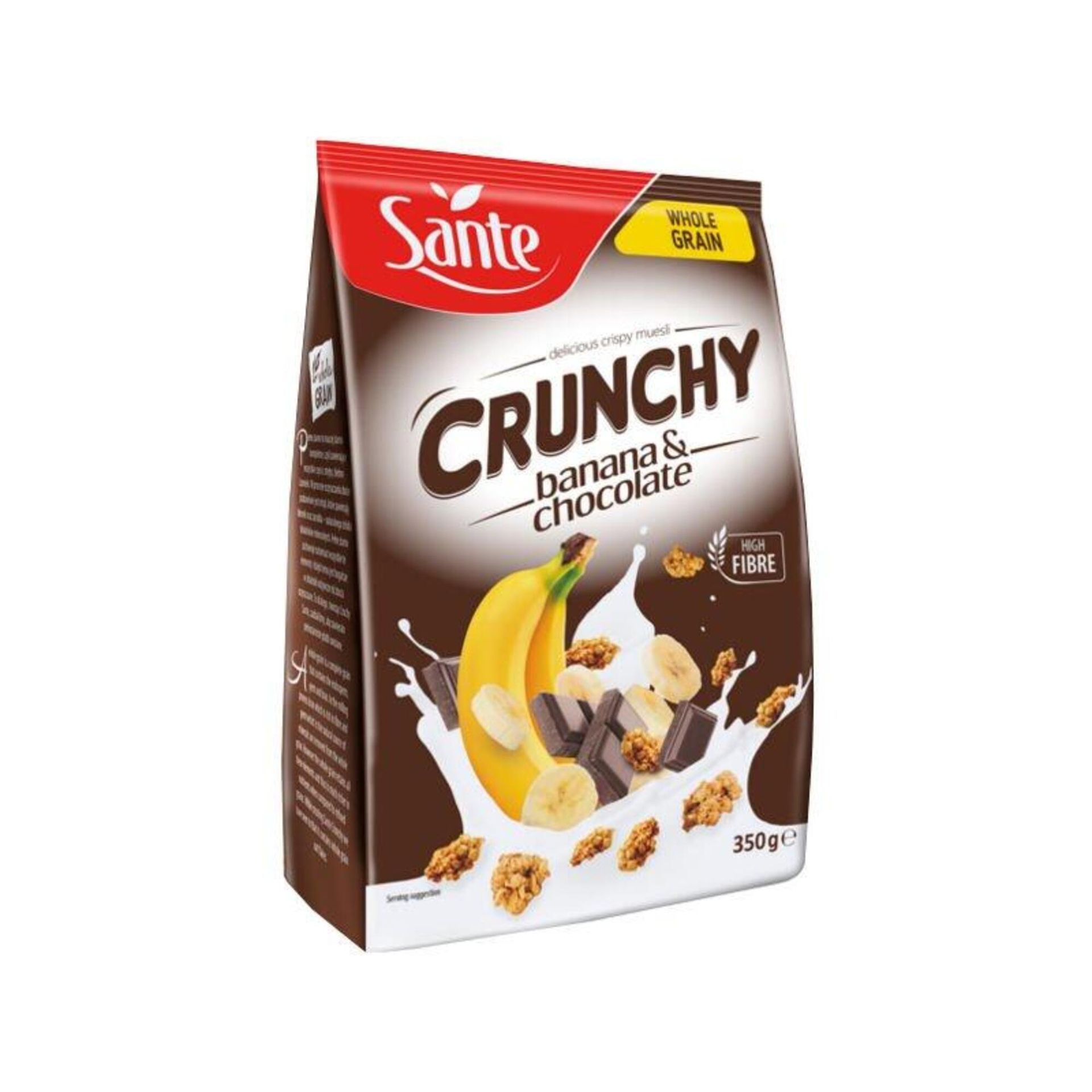 Sante Crunchy bananowe z czekoladą Płatki z pełnego ziarna owsa 350 g