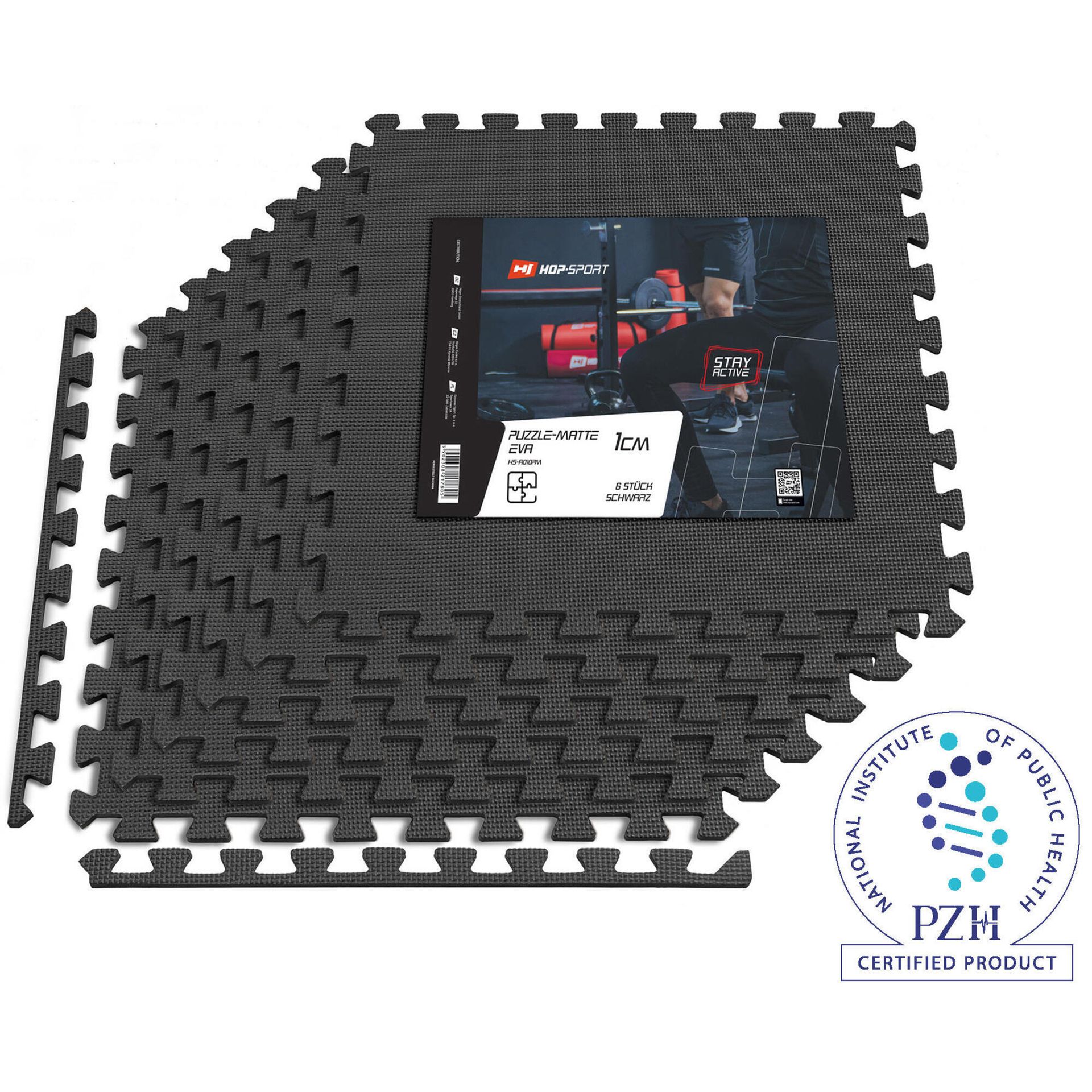 Hop-Sport Mata puzzle EVA 1cm czarna - 6 sztuk 36042