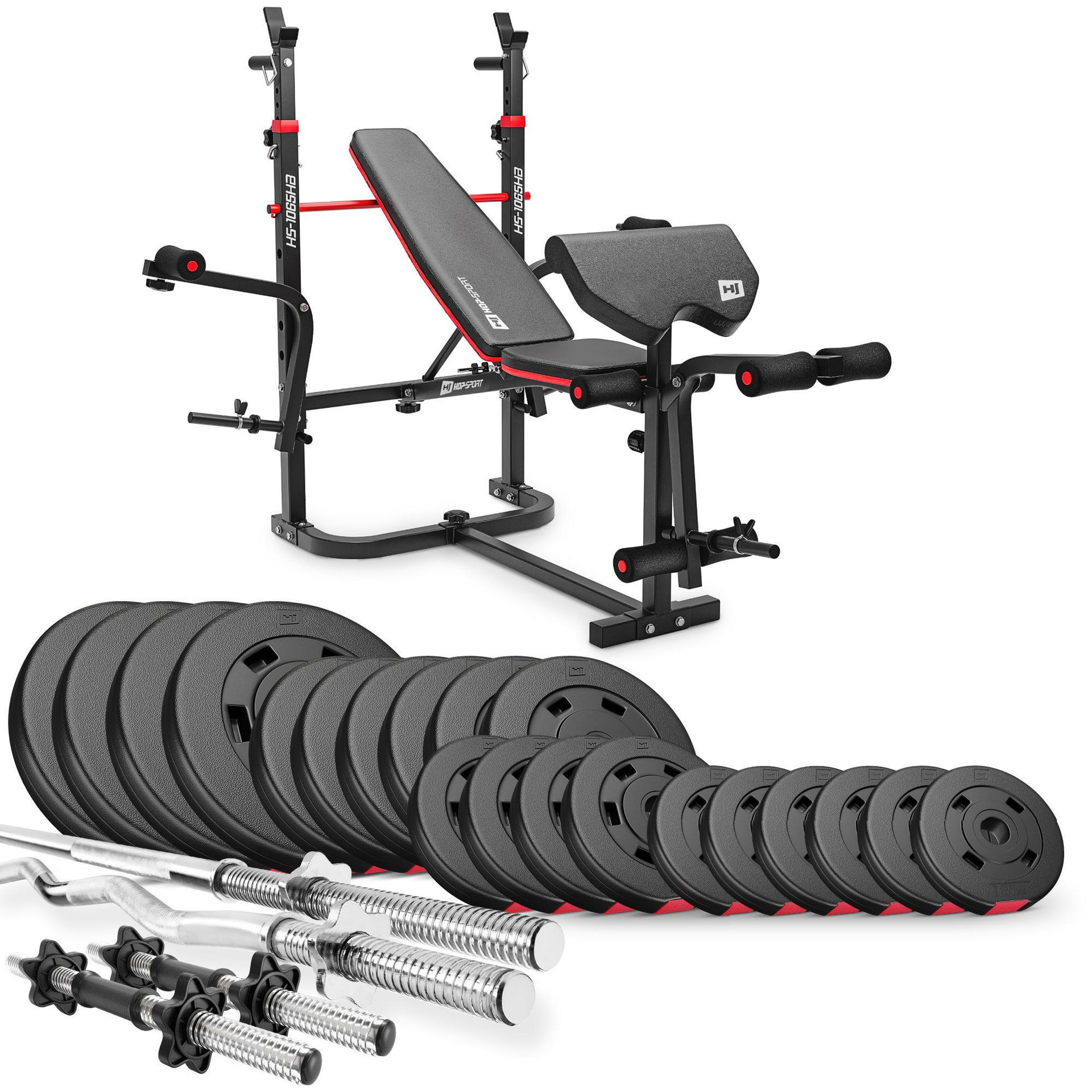 Hop-Sport Zestaw kulturystyczny Premium 105kg z ławką hs-1065 40559