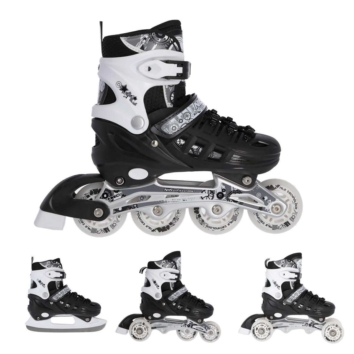 Nils EXTREME NH10905 4w1 CZARNE ROZM. L(39-42) ŁYŻWOROLKI Z WYM. PŁOZĄ HOKEJOWĄ EXTREME 16-25-025