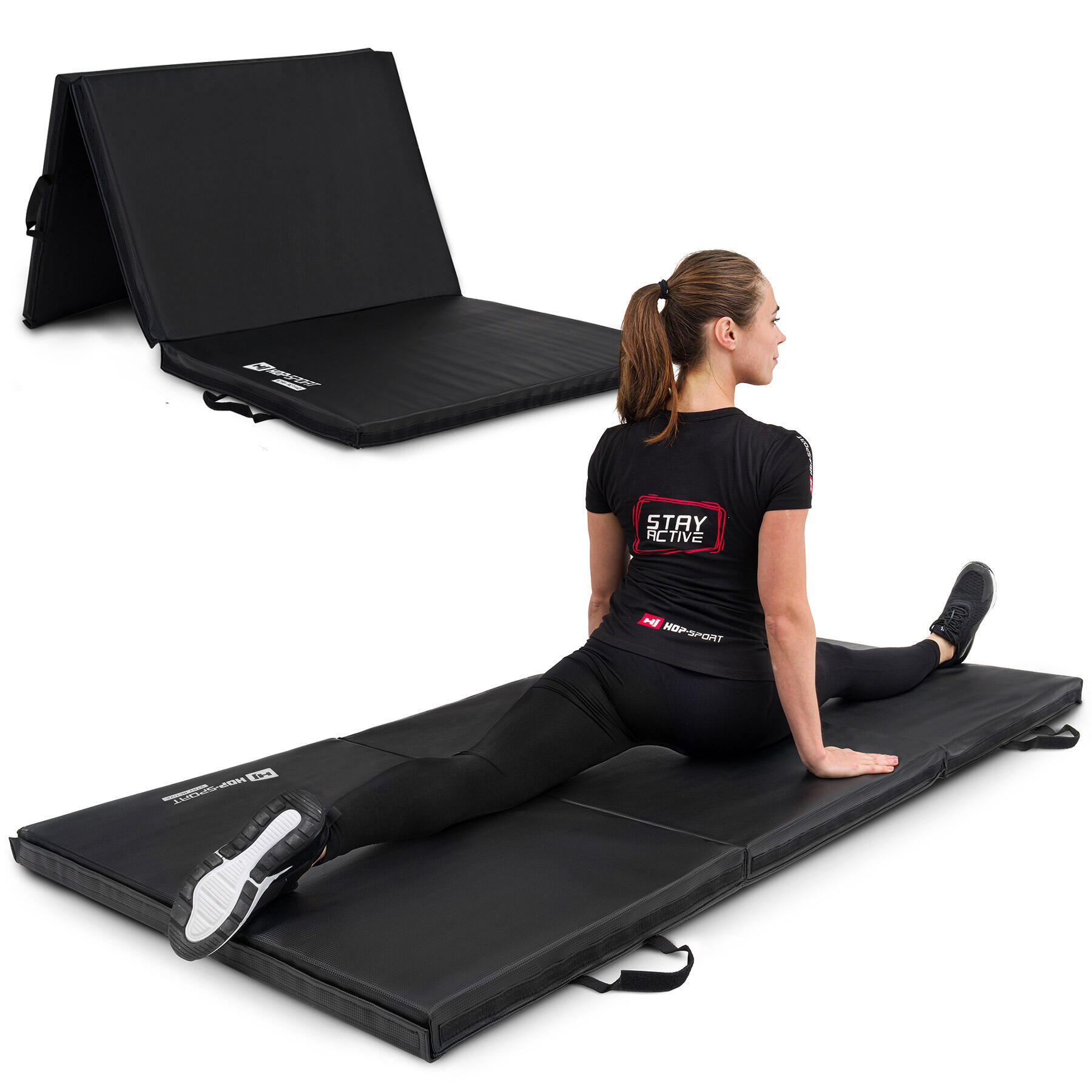 Hop-sport Materac gimnastyczny składany twardy z rzepami 5cm - czarny duży