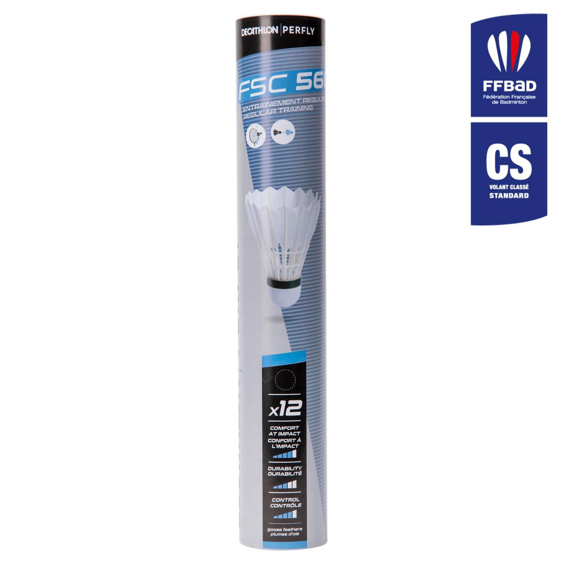 PERFLY Lotki do badmintona z piór FSC560 x12 (SZYBKOŚĆ 78) Unisex