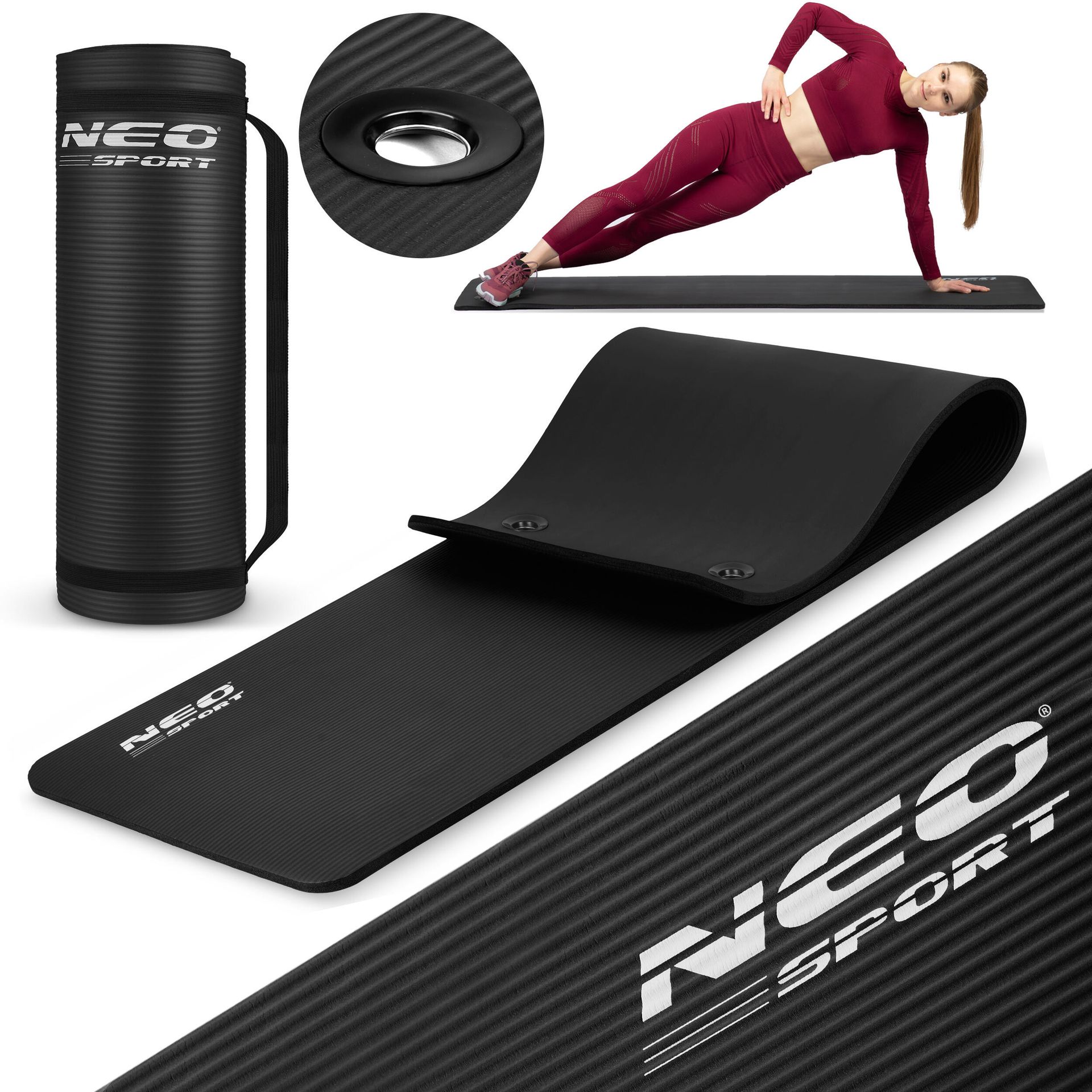 Neo-Sport Mata do ćwiczeń z otworami gruba 183 x 60 cm Neo-Sport - 192000 czarna 192000