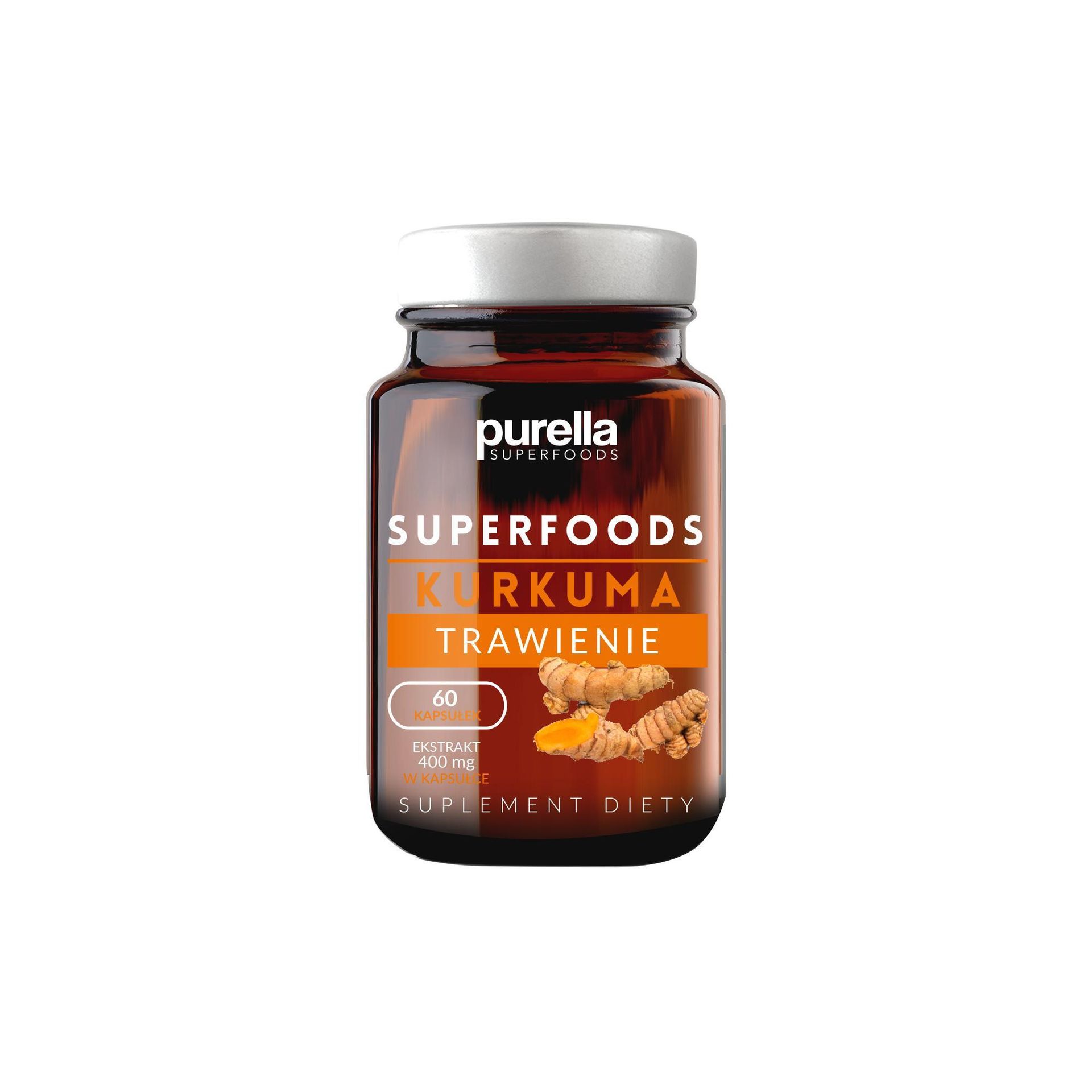 Superfoods Kurkuma Trawienie 30,6 g 60 kapsułek Purella Food M00-22B2-431E0