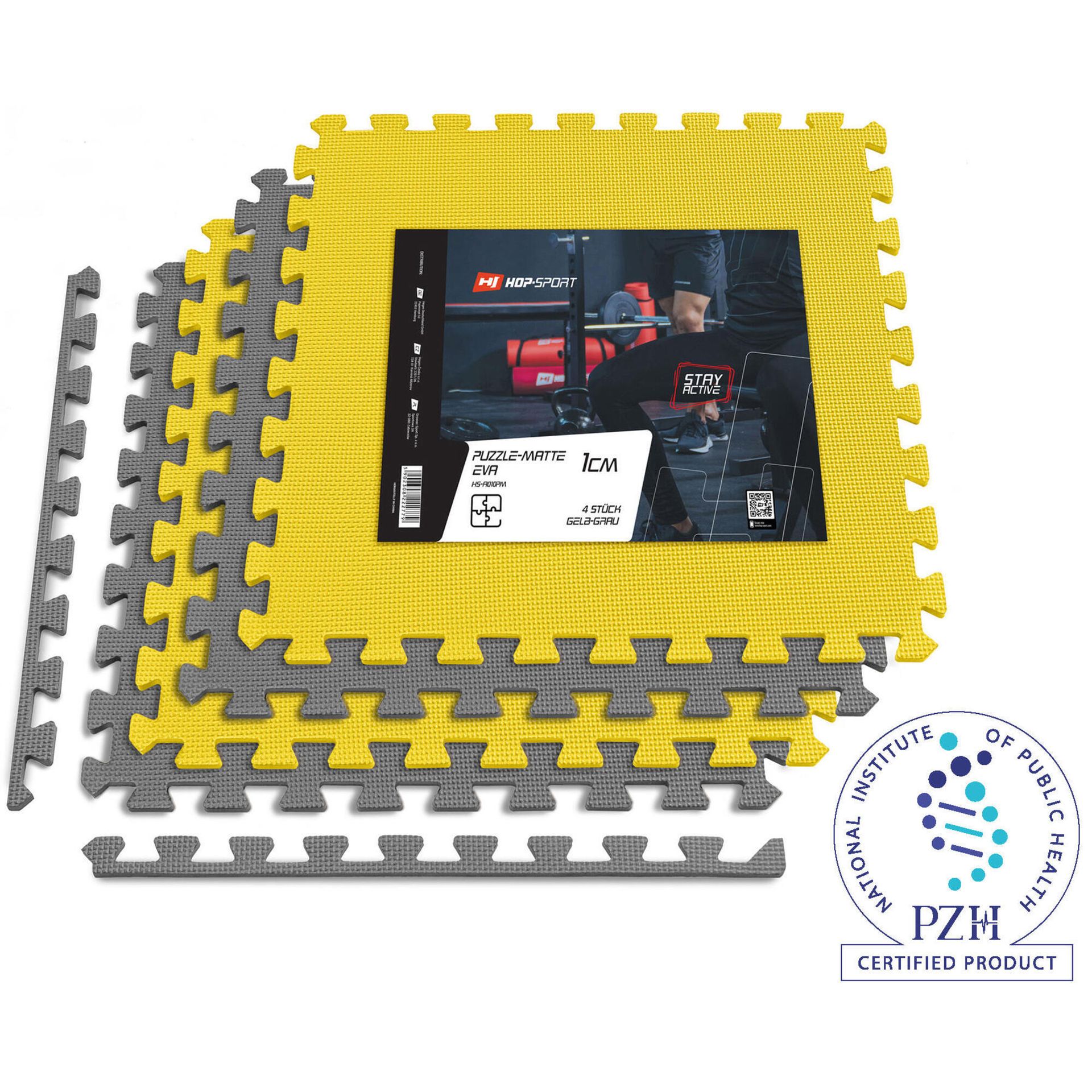 Hop-Sport Mata puzzle EVA 1cm szaro/żółta - 4 sztuki