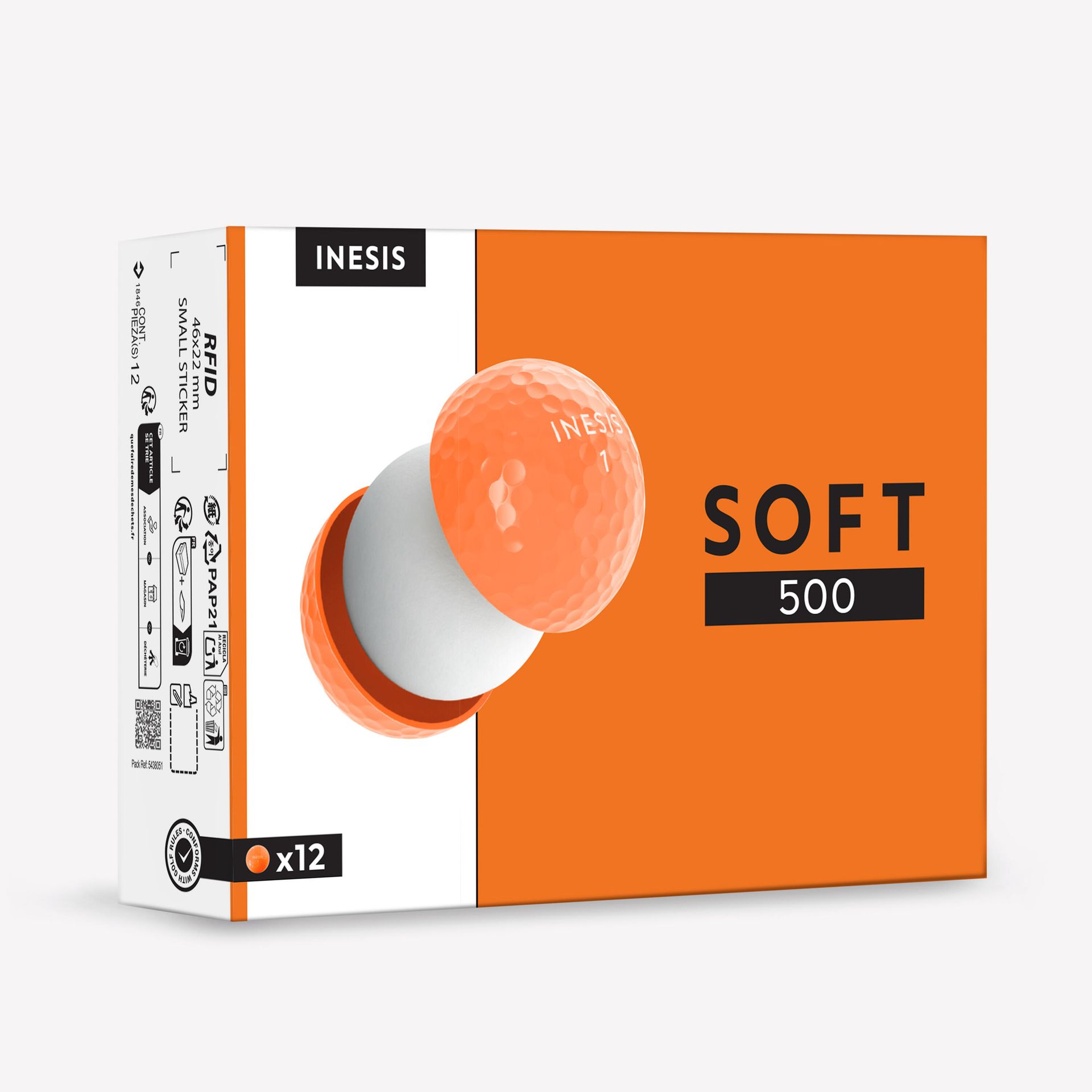 INESIS Piłki do golfa Soft 500 X12 pomarańcz Unisex