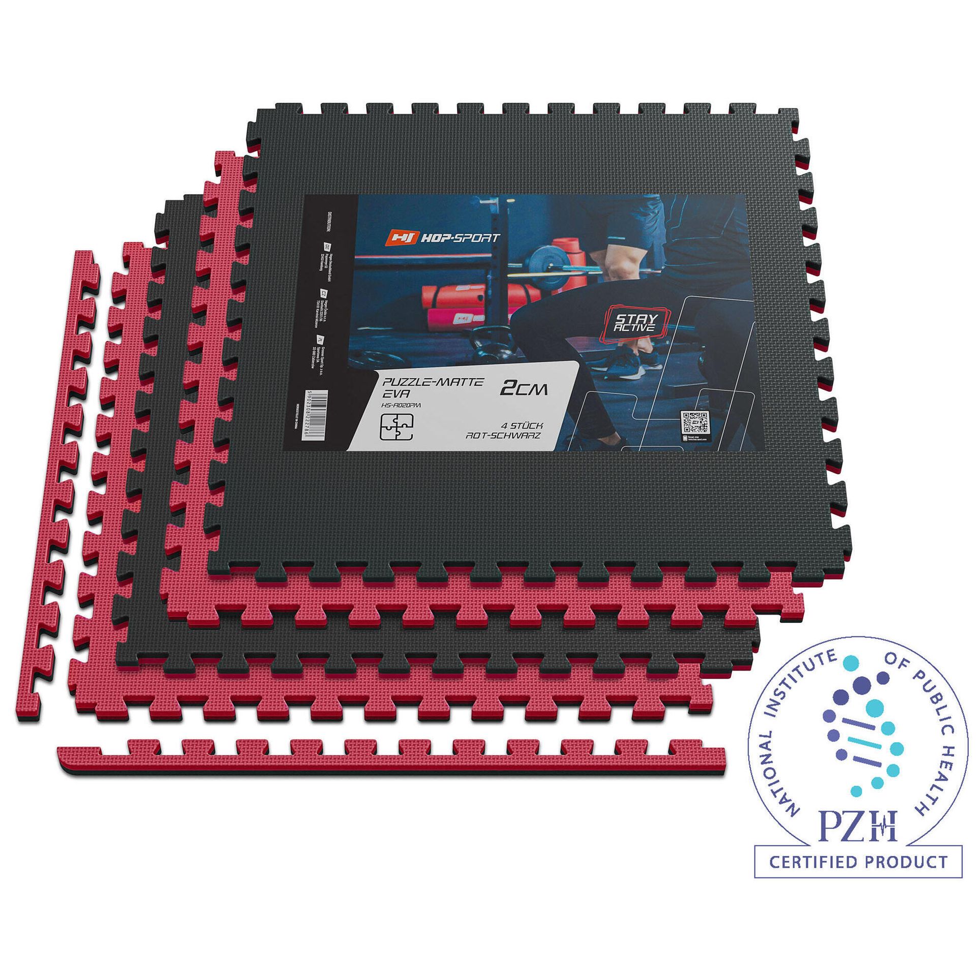 Hop-Sport Mata puzzle EVA 2cm czarno/czerwona - 4 sztuki