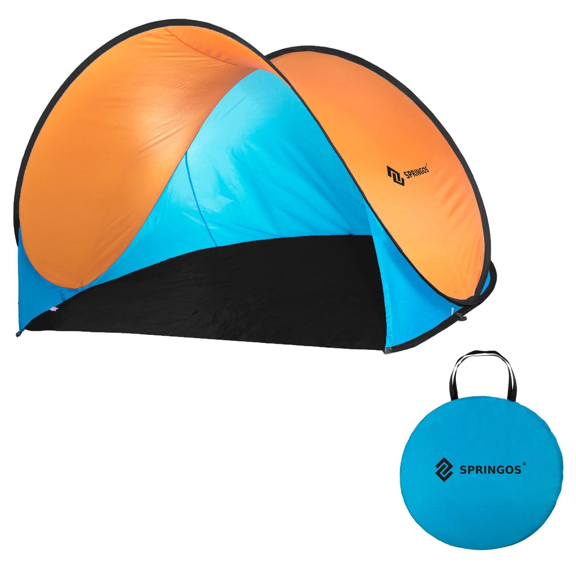 SPRINGOS Namiot samorozkładający się pop up 200 x 120cm niebiesko pomarańczowy PT003
