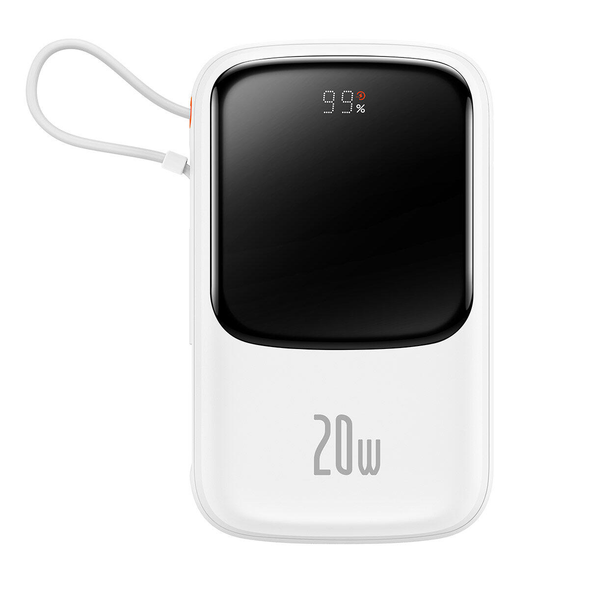 Baseus Qpow power bank 10000mAh wbudowany kabel Lightning 20W Quick Charge SCP AFC FCP biały PPQD020002